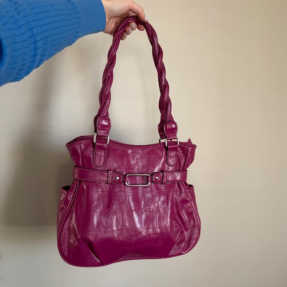Handbags - fuschia faux croc leather shoulder tote bag